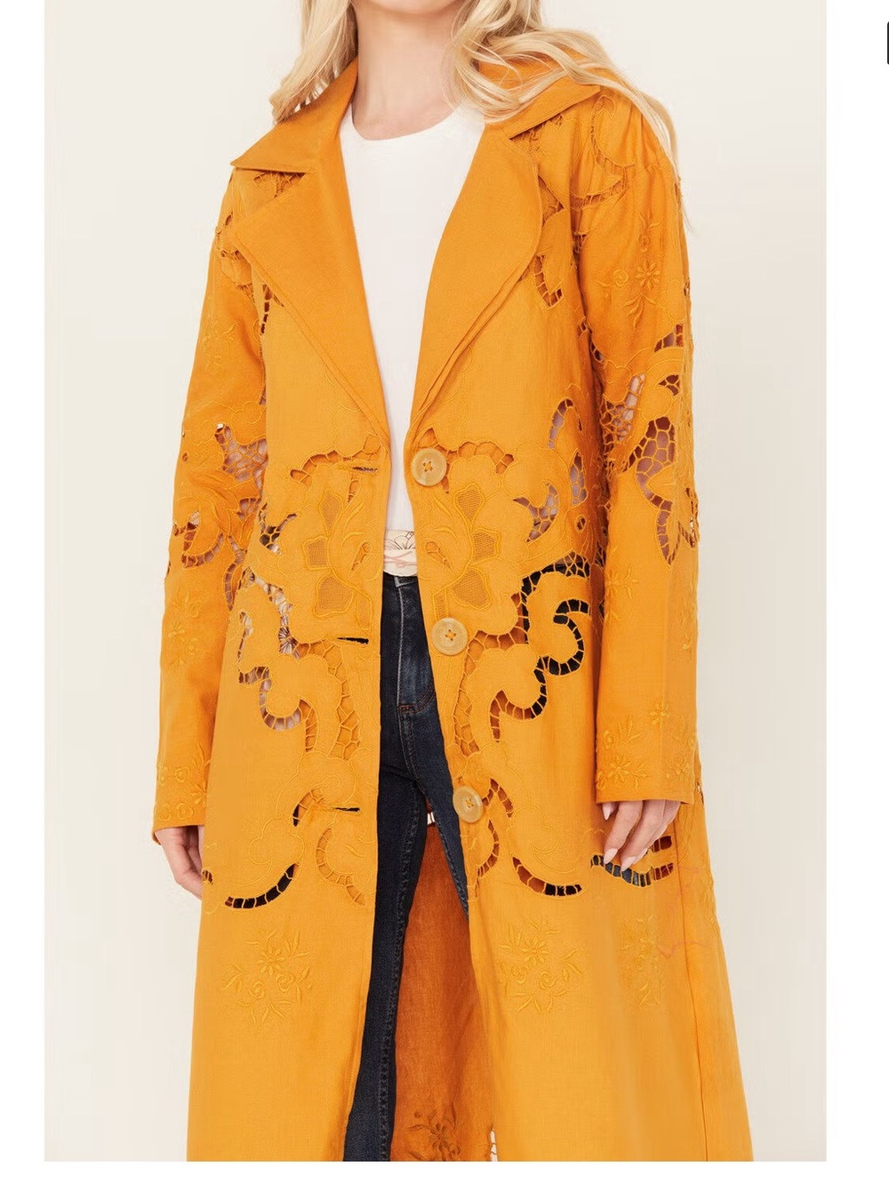 Free People Susana Mustard Yellow Cutout Festival Statement Duster Large USED - Picture 1 of 16